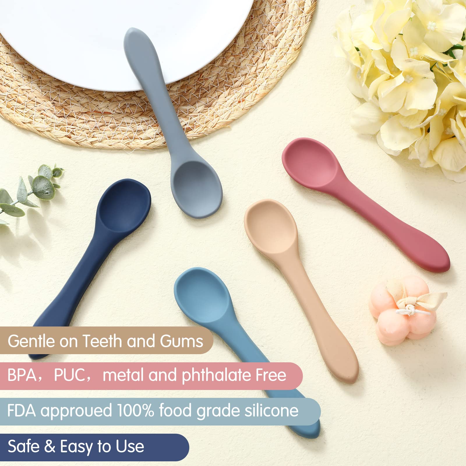 5 Pieces Baby Spoons Silicone Baby Spoons Infant Baby Feeding Spoons Soft Silicone Baby Spoons Bendable Baby Food Spoon Toddler
